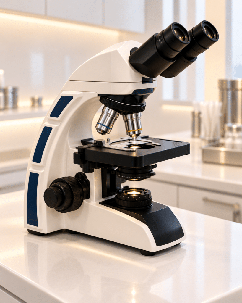 Microscópio clínico em consultório para microscopia a fresco - Dra. Ana Ximena Zunino